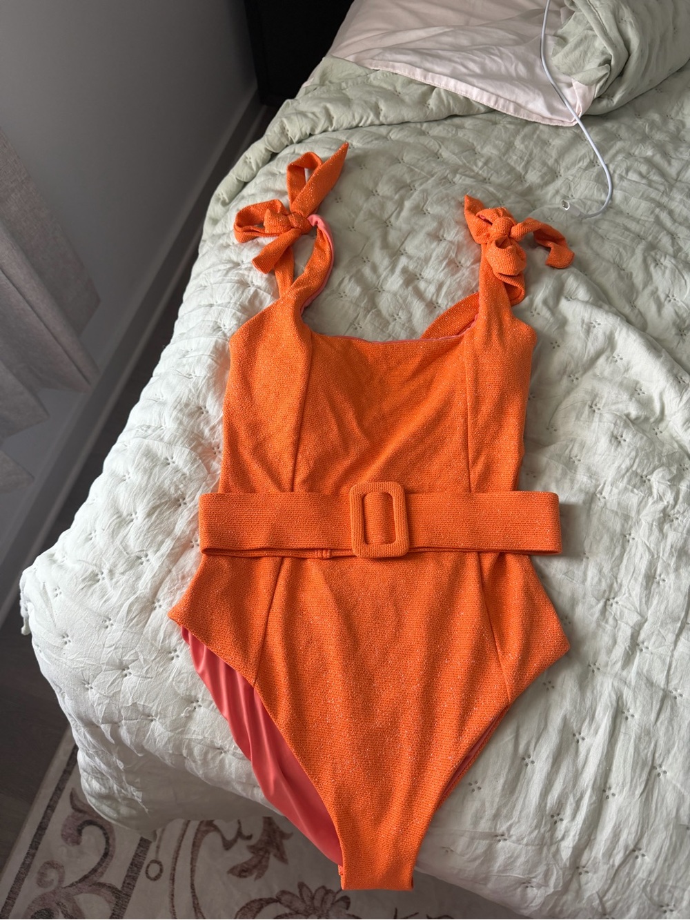 Beach Riot Orange Tie-Shoulder One-Piece Swimsuit with Belt
